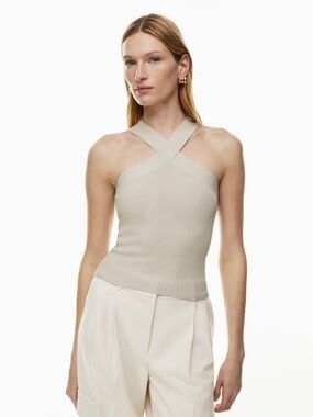 Aritzia Babaton Sculpt Knit Criss Cross Tank - Matte Pearl